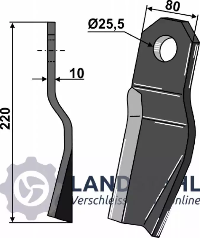 Gedrehtes Messer 220x80mm - rechte Ausführung